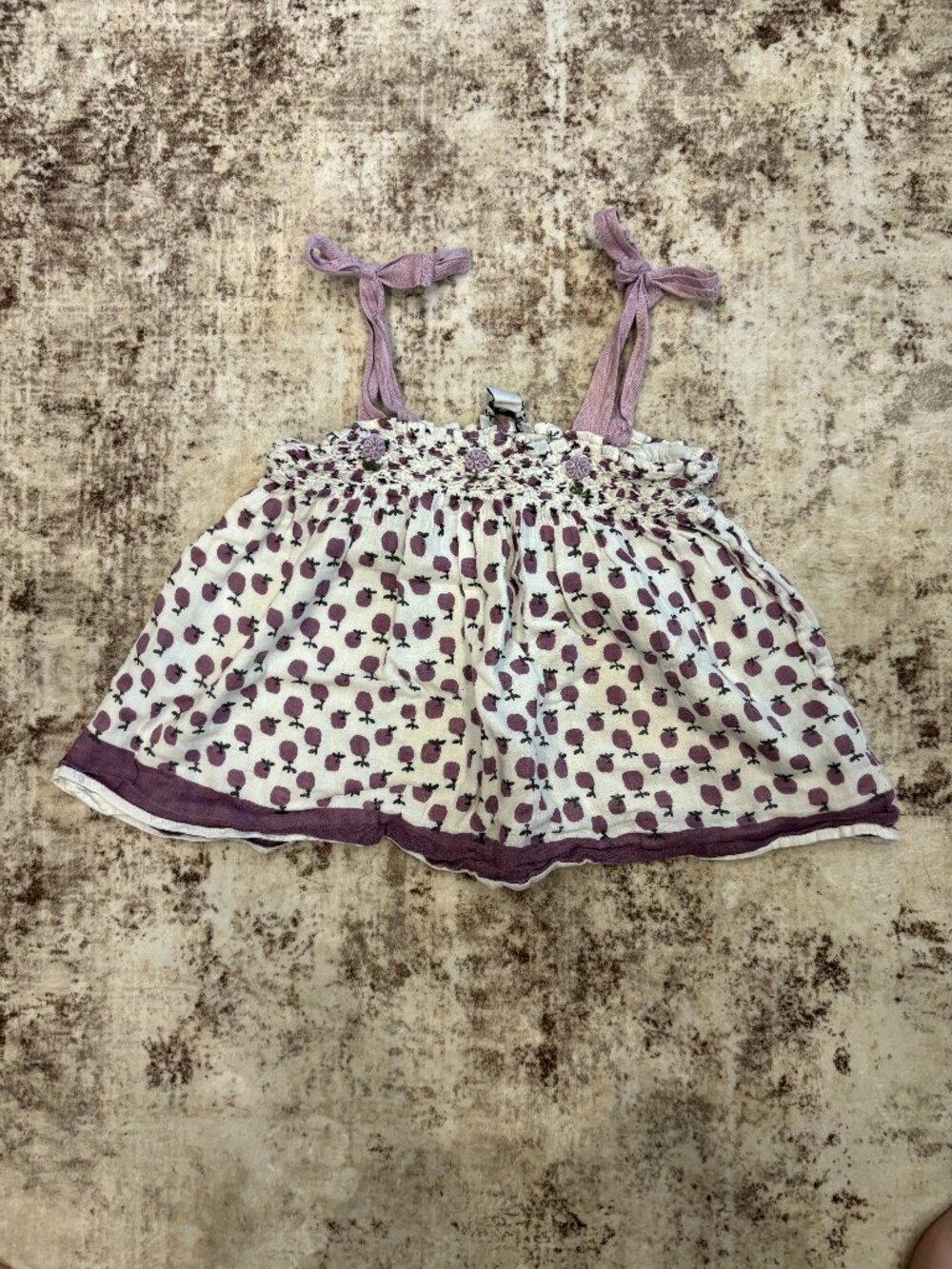 Emile et Ida French Boutique Toddler Smocked Plum Fruit Tie Top Size 3A / 3T